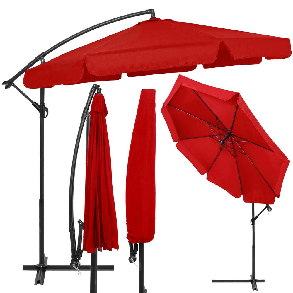 Umbrela de gradina cu brat lateral banana, cu husa, 300cm, rosu Household NewTrend