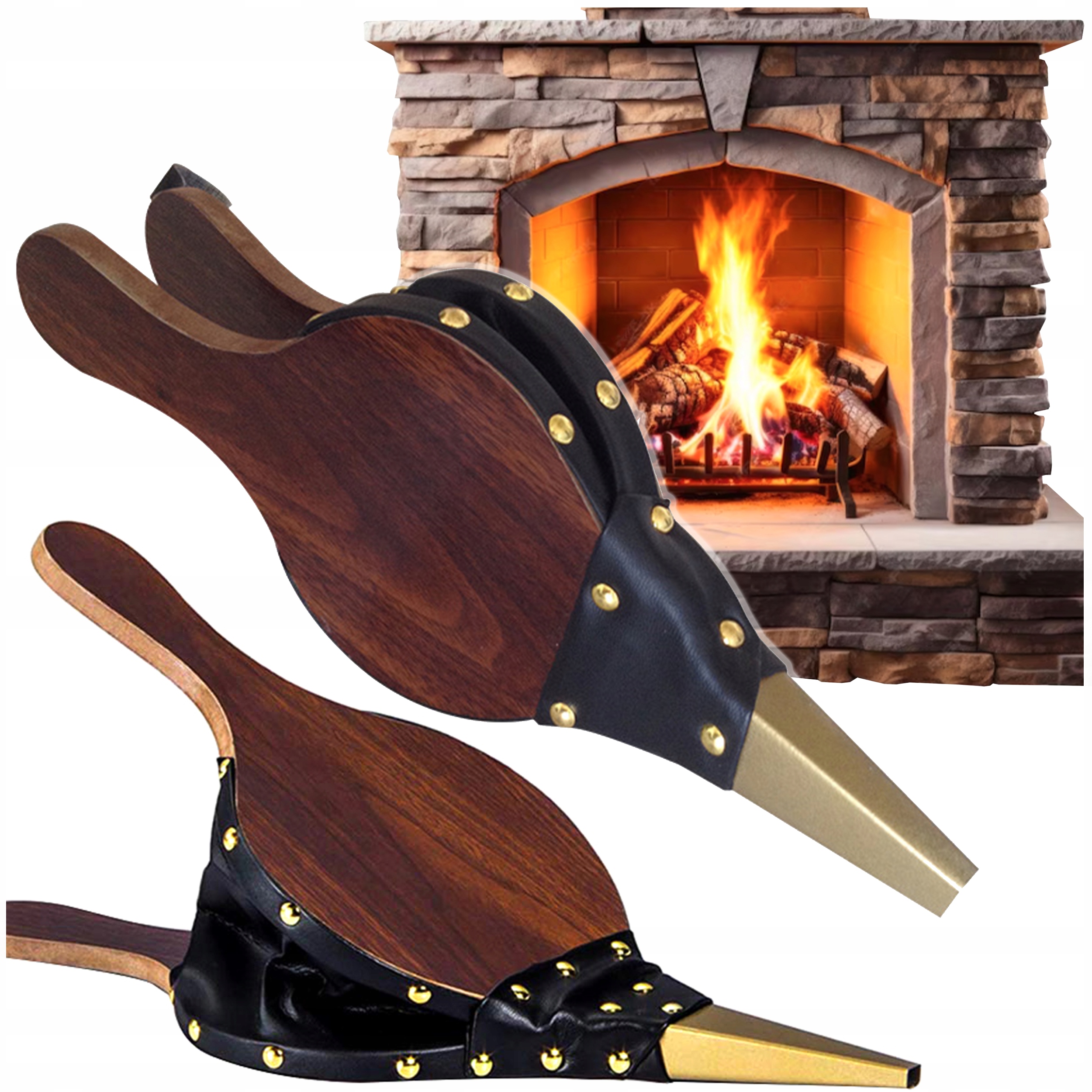 Burduf, suflanta de aer manuala, din lemn, pentru semineu sau gratar, 39x17cm Household NewTrend