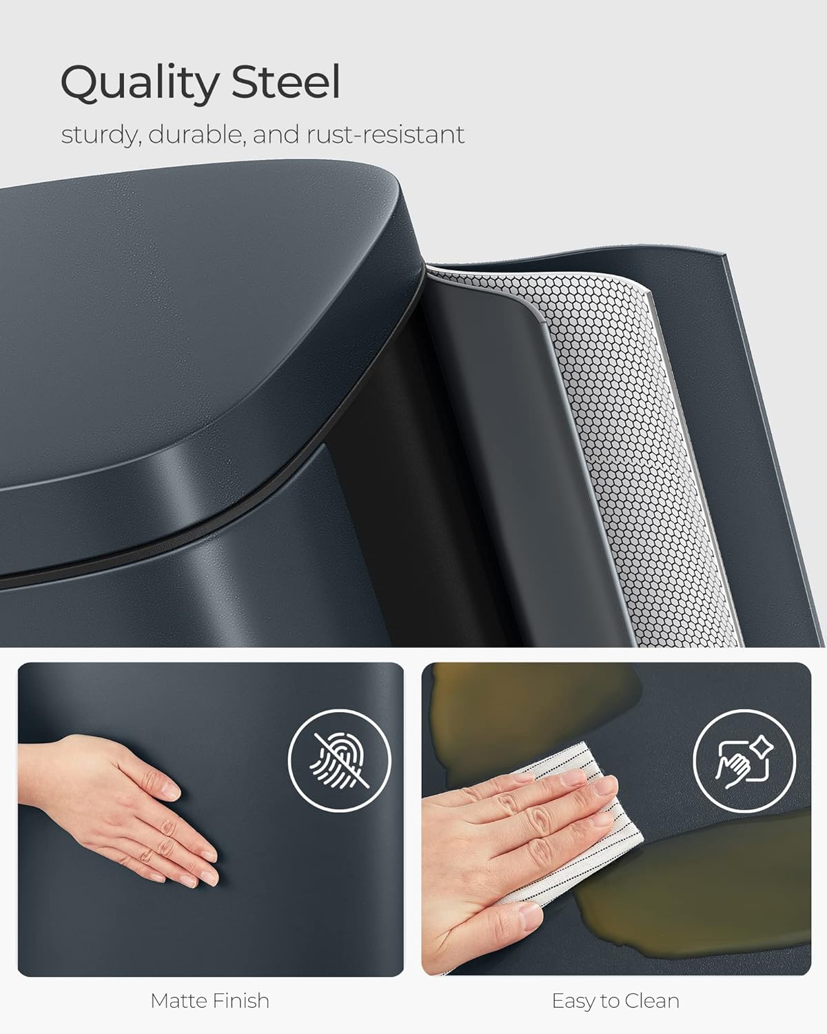 SONGMICS Cos de gunoi din otel cu pedala, galeata interioara plastic, capac inchidere lenta, 30L, 35x30x63cm, gri inchis Household NewTrend