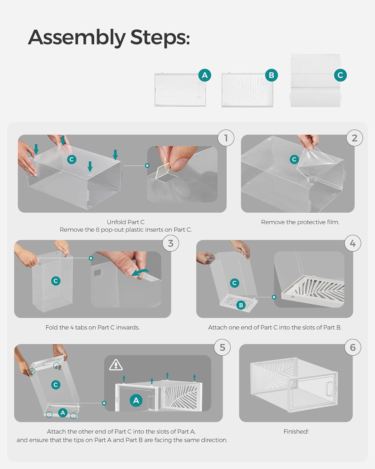 SONGMICS Cutii de pantofi, set de 18 organizatoare stivuibile, structura rezistenta ABS, 34x23x14cm, transparent Household NewTrend