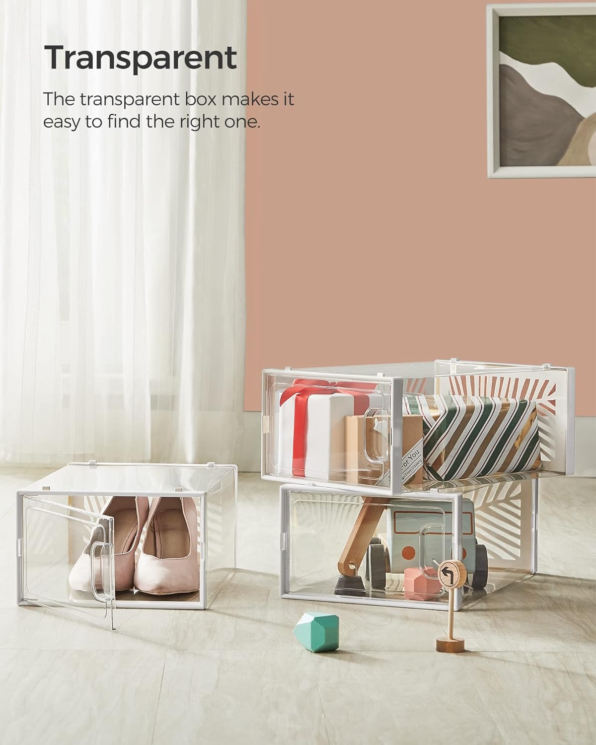 SONGMICS Cutii de pantofi, set de 18 organizatoare stivuibile, structura rezistenta ABS, 34x23x14cm, transparent Household NewTrend