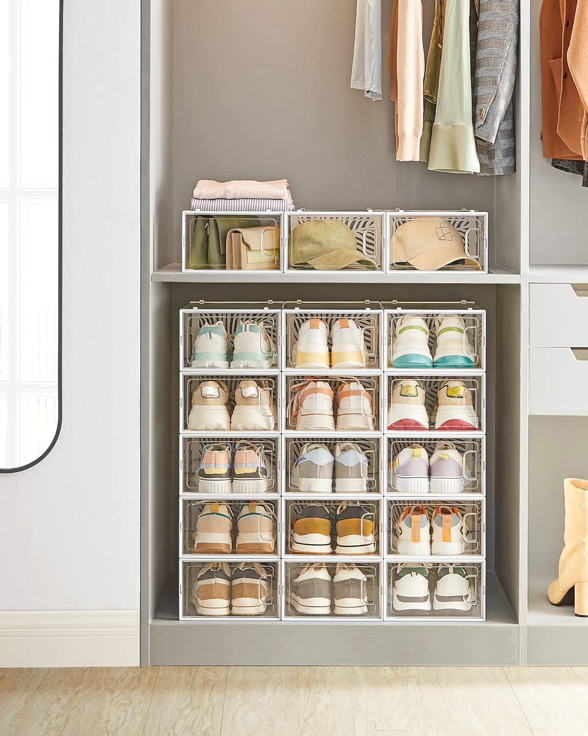 SONGMICS Cutii de pantofi, set de 18 organizatoare stivuibile, structura rezistenta ABS, 34x23x14cm, transparent Household NewTrend