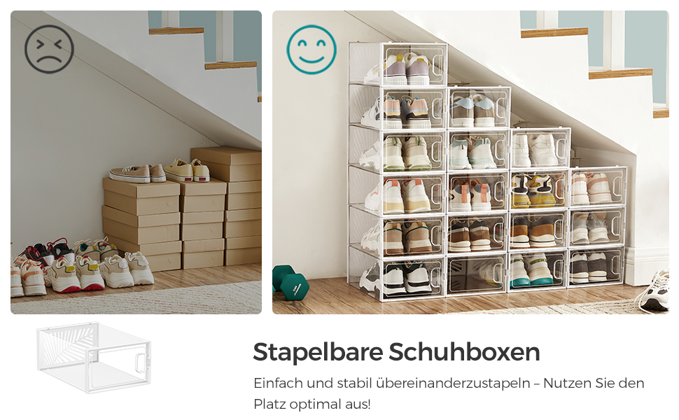 SONGMICS Cutii de pantofi, set de 18 organizatoare stivuibile, structura rezistenta ABS, 34x23x14cm, transparent Household NewTrend