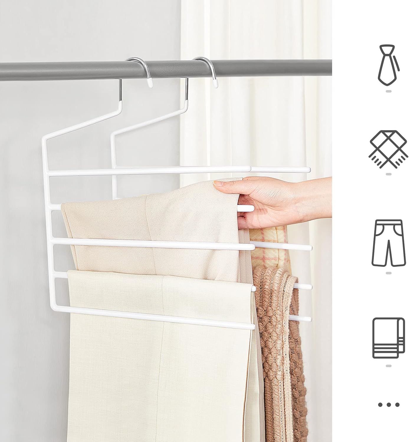 SONGMICS Set de 4 umerase pentru pantaloni, anti-alunecare, capacitate 5 perechi per umeras, 32cm, alb Household NewTrend