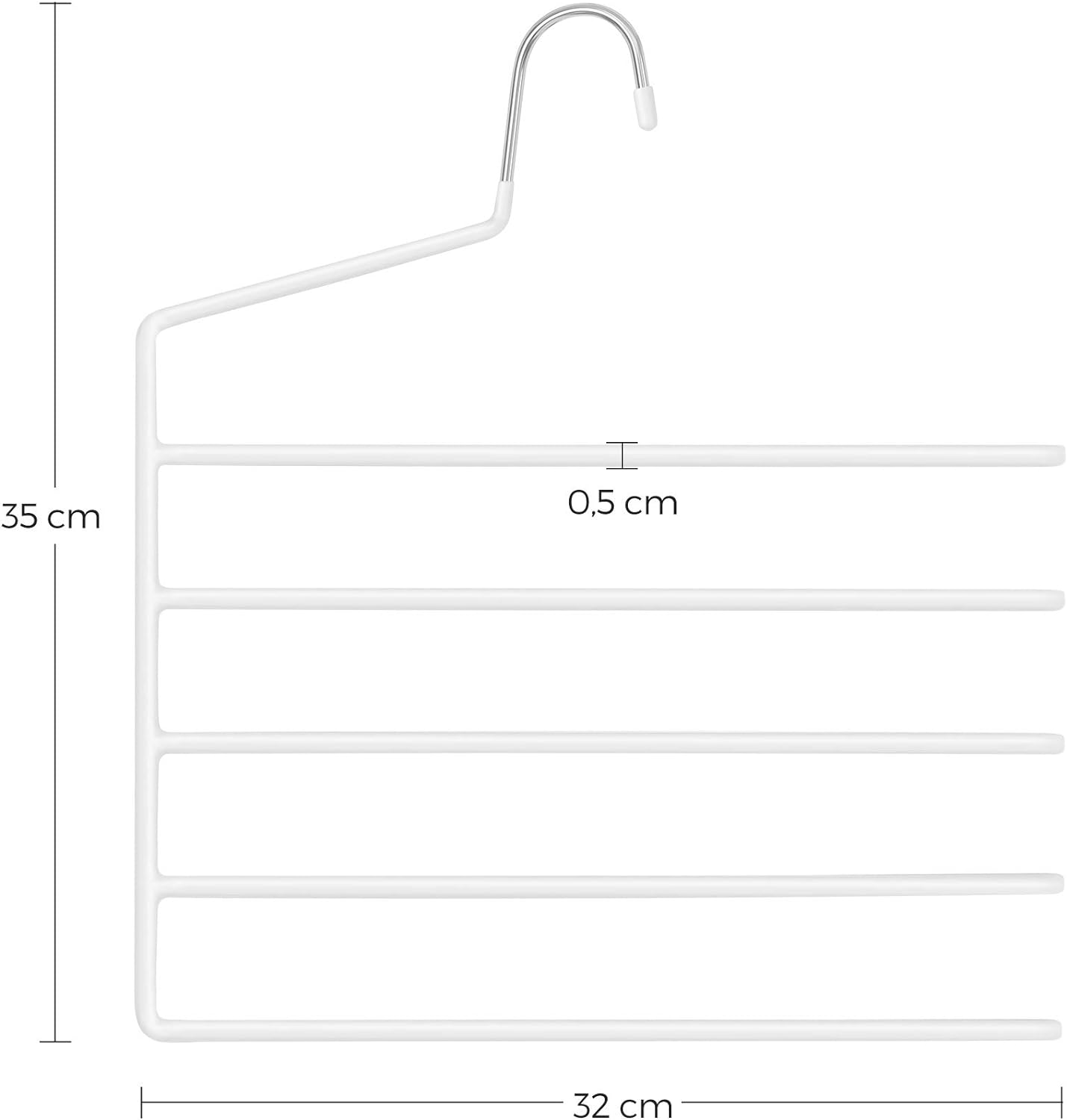 SONGMICS Set de 4 umerase pentru pantaloni, anti-alunecare, capacitate 5 perechi per umeras, 32cm, alb Household NewTrend
