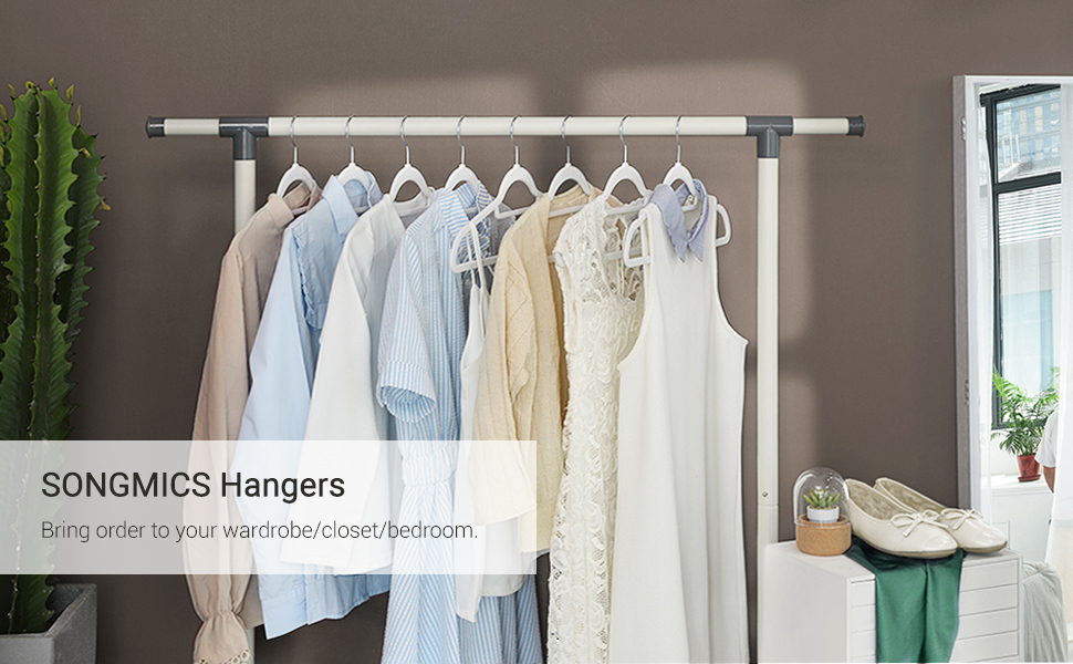 SONGMICS Set de 50 de umerase pentru haine, anti-alunecare cu catifea, bara de cravata si carlig pivotant, 43,5 cm, alb Household NewTrend