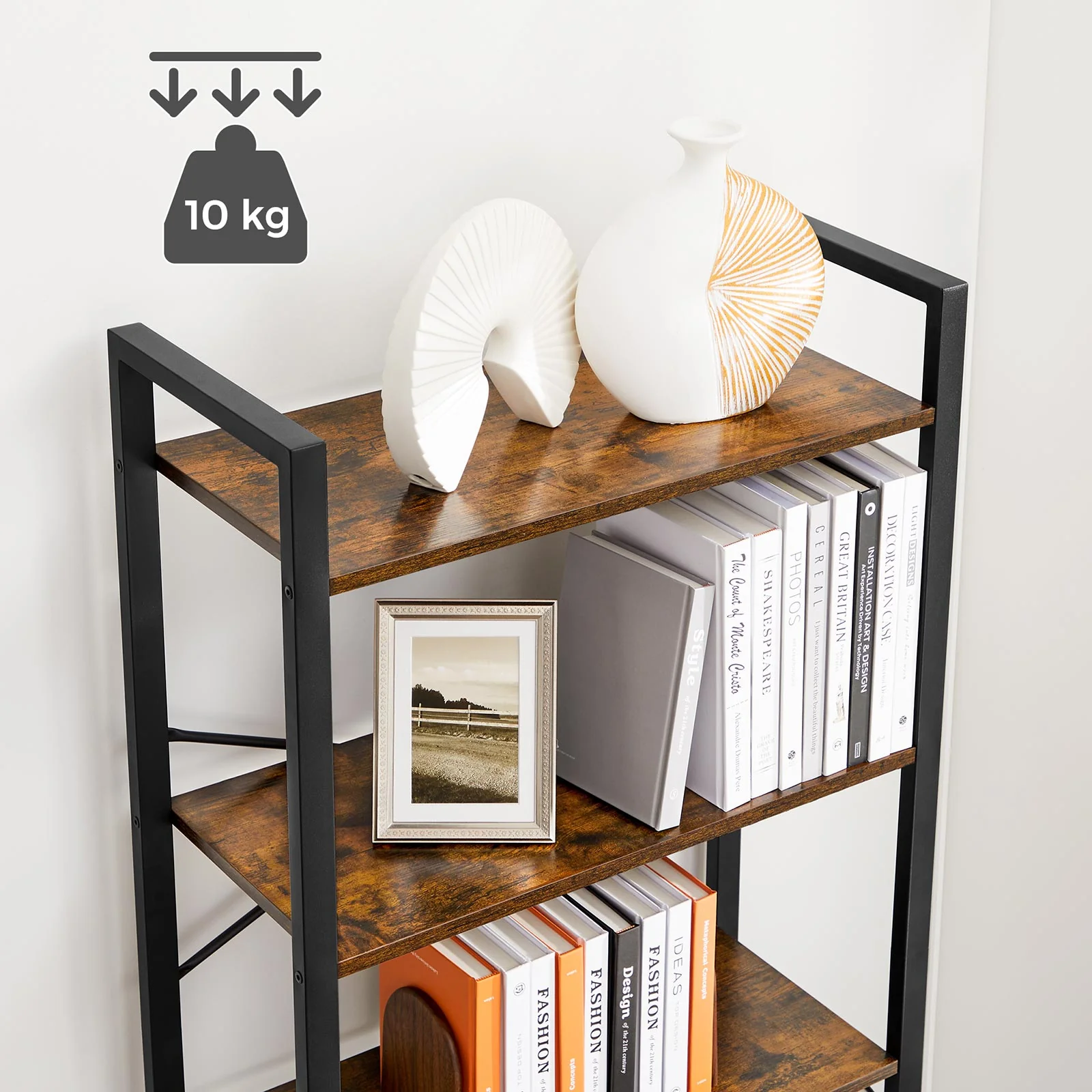 VASAGLE Biblioteca cu cadru otel si 6 polite, stil industrial, 66x30x186cm, maro rustic si negru Household NewTrend