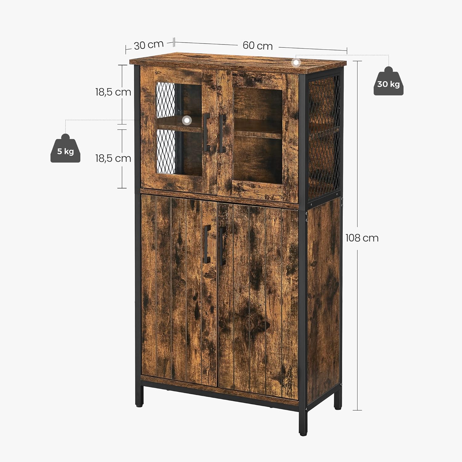 VASAGLE Dulap multifunctional pentru baie, stil industrial, 60x30x108cm, maro rustic si negru Household NewTrend