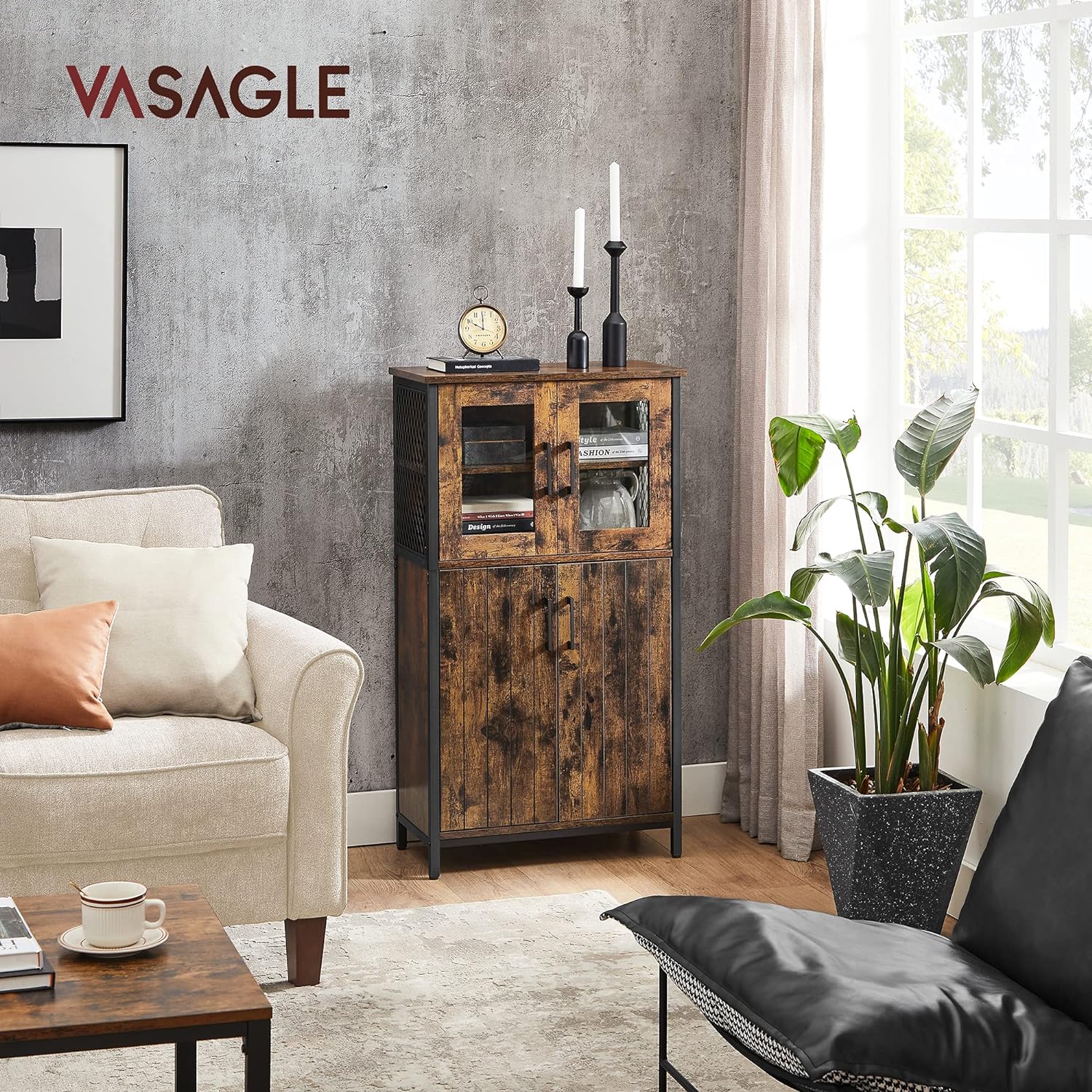 VASAGLE Dulap multifunctional pentru baie, stil industrial, 60x30x108cm, maro rustic si negru Household NewTrend