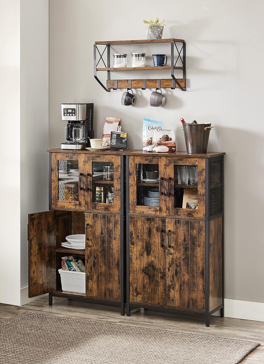 VASAGLE Dulap multifunctional pentru baie, stil industrial, 60x30x108cm, maro rustic si negru Household NewTrend