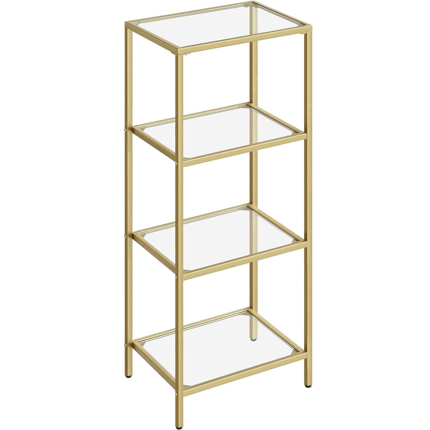 VASAGLE Raft cu trepte pentru dormitor, 4 etaje, din sticla securizata, cadru din otel, 30x95x40cm, auriu Household NewTrend