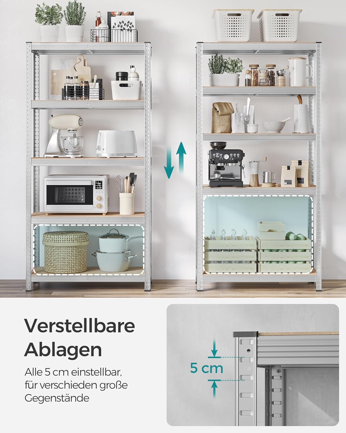 SONGMICS Raft de depozitare metalic, cu suprafata galvanizata, 5 polite, max. 875 kg, 180x90x40cm, argintiu Household NewTrend