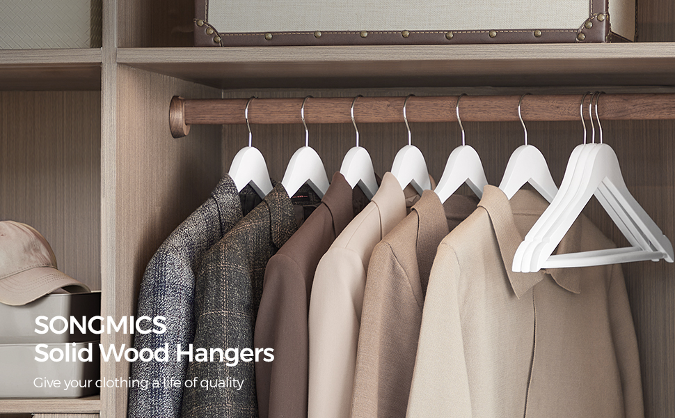 SONGMICS Set de 20 umerase din lemn, cu bara anti-alunecare pentru pantaloni, carlig pivotant la 360°, 45cm, alb Household NewTrend