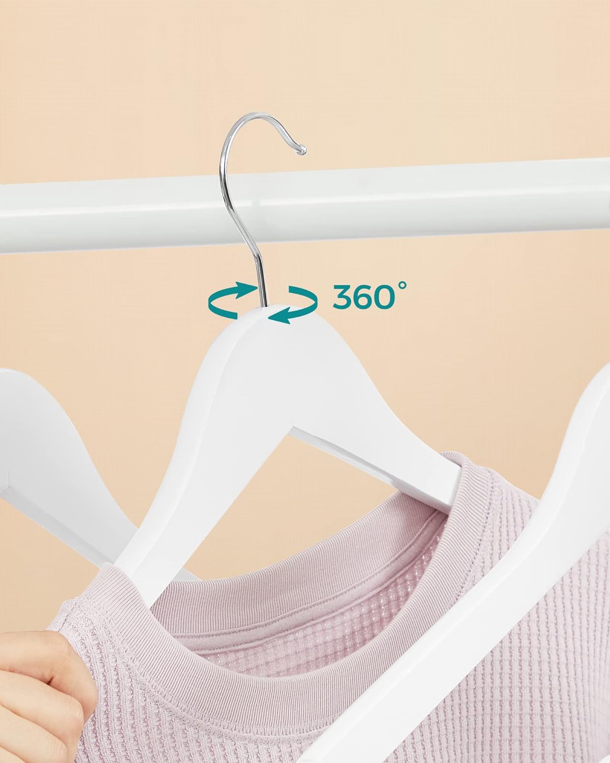 SONGMICS Set de 20 umerase din lemn, cu bara anti-alunecare pentru pantaloni, carlig pivotant la 360°, 45cm, alb Household NewTrend