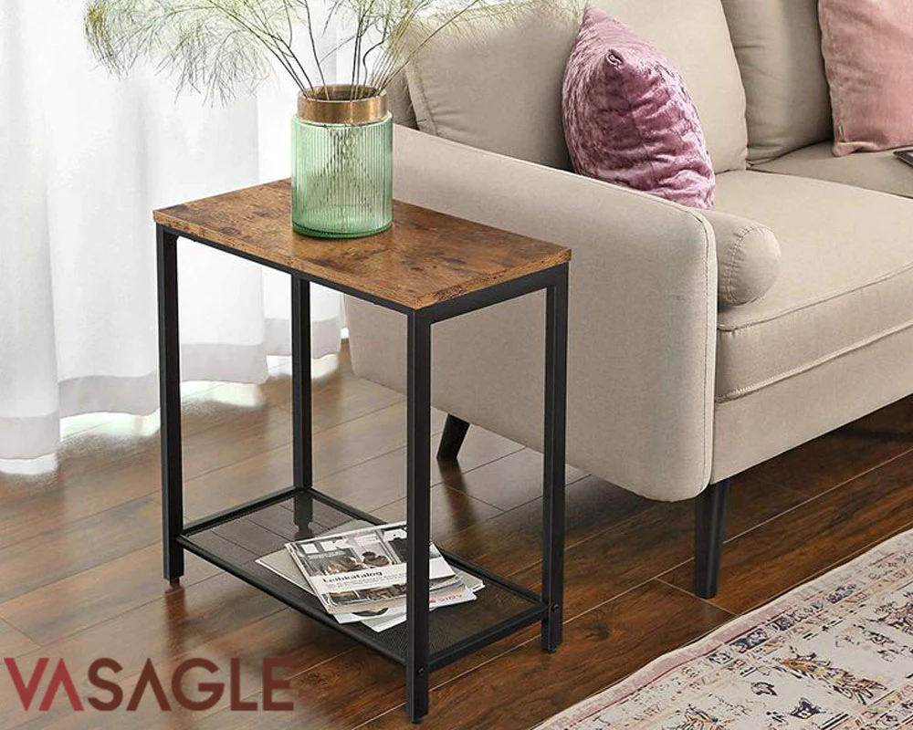 VASAGLE Masa de cafea laterala, cu 2 nivele, cadru din otel, 60x30x60cm, maro rustic Household NewTrend