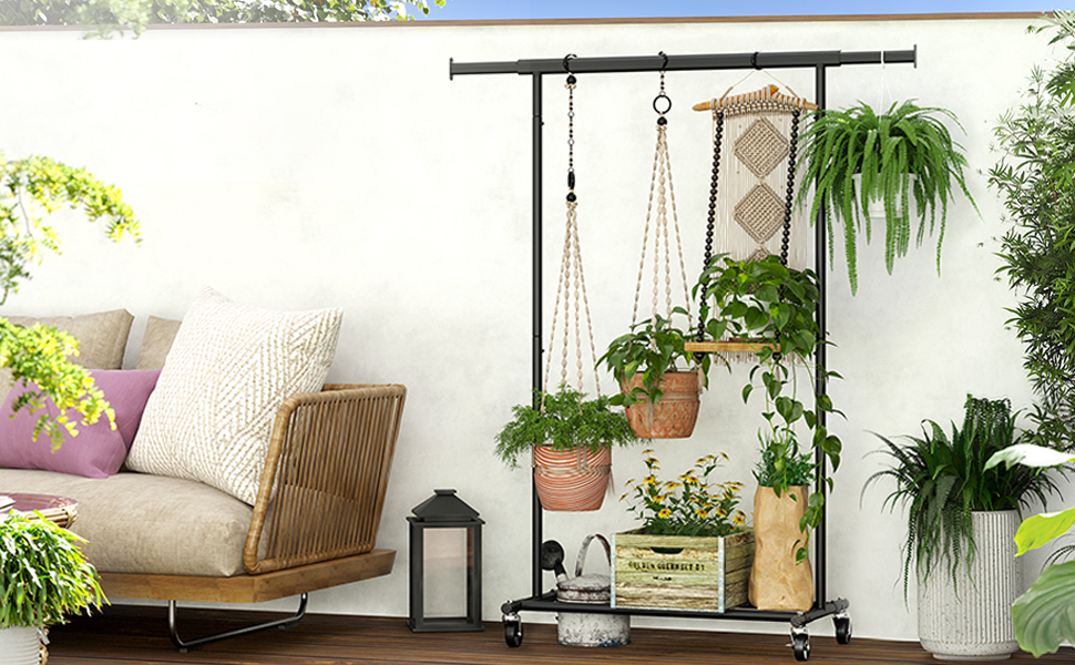 SONGMICS Suport pentru haine cu sina superioara extensibila, pe roti, reglabil pe latime, 45x(92-132)x160cm, negru Household NewTrend