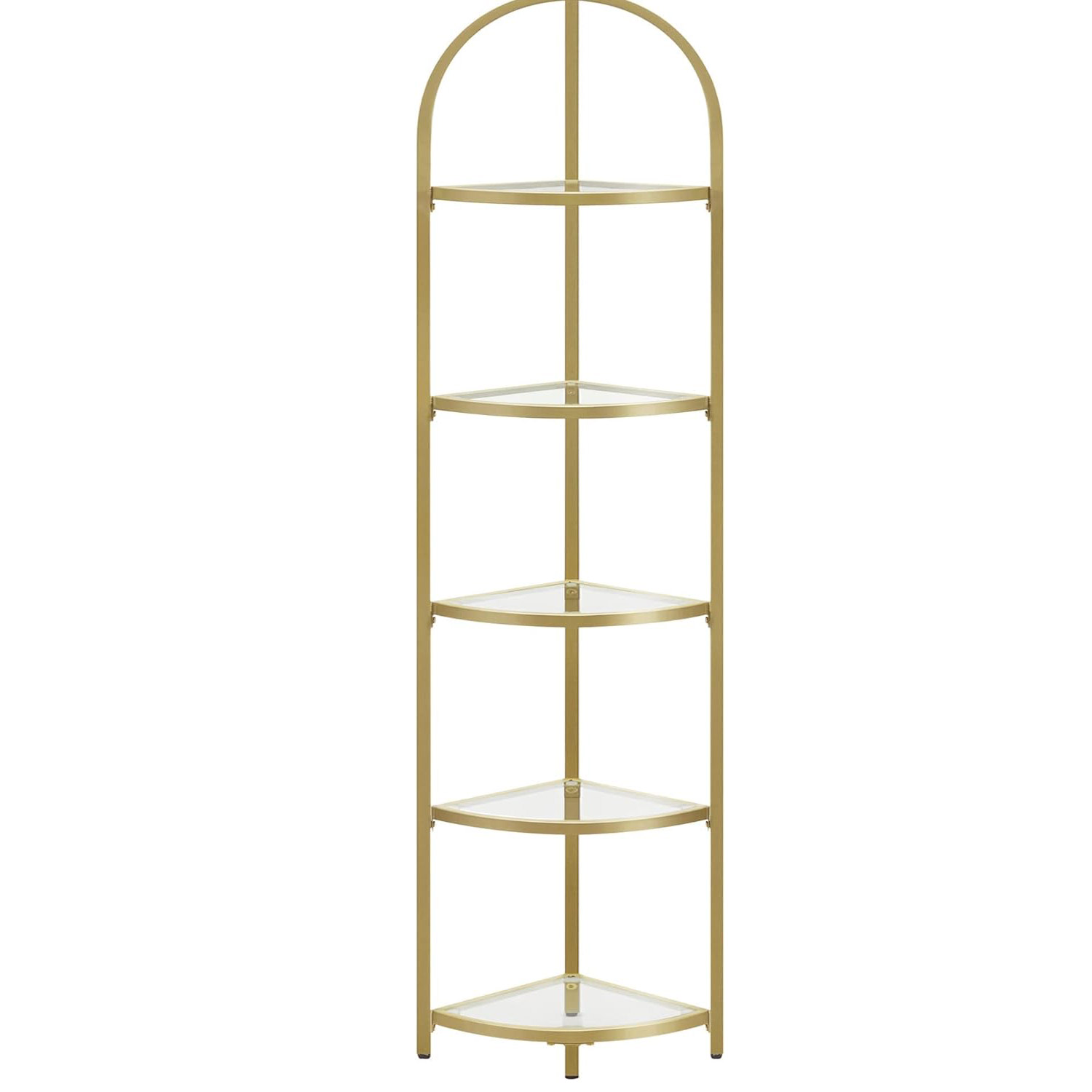 VASAGLE Raft de colt cu trepte pentru dormior, 5 etaje, din sticla securizata, cadru din otel, 28x28x158cm, auriu Household NewTrend