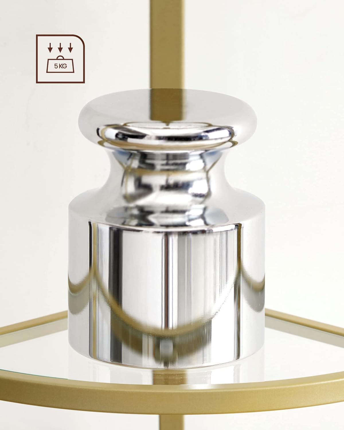 VASAGLE Raft de colt cu trepte pentru dormior, 5 etaje, din sticla securizata, cadru din otel, 28x28x158cm, auriu Household NewTrend