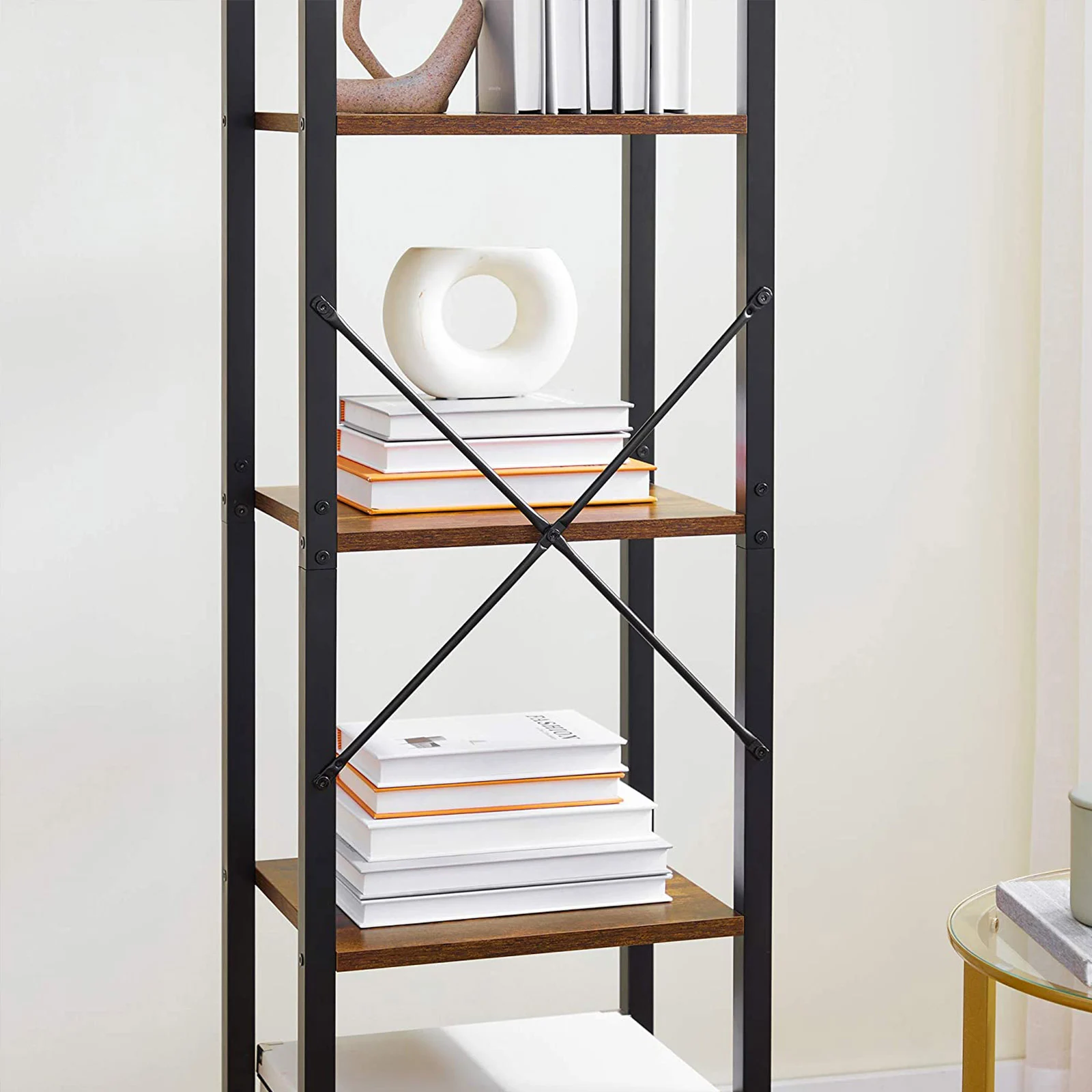 VASAGLE Raft cu 5 etaje, tip biblioteca, cadru metal si polite lemn, 40x30x153cm, industrial, maro rustic si negru Household NewTrend