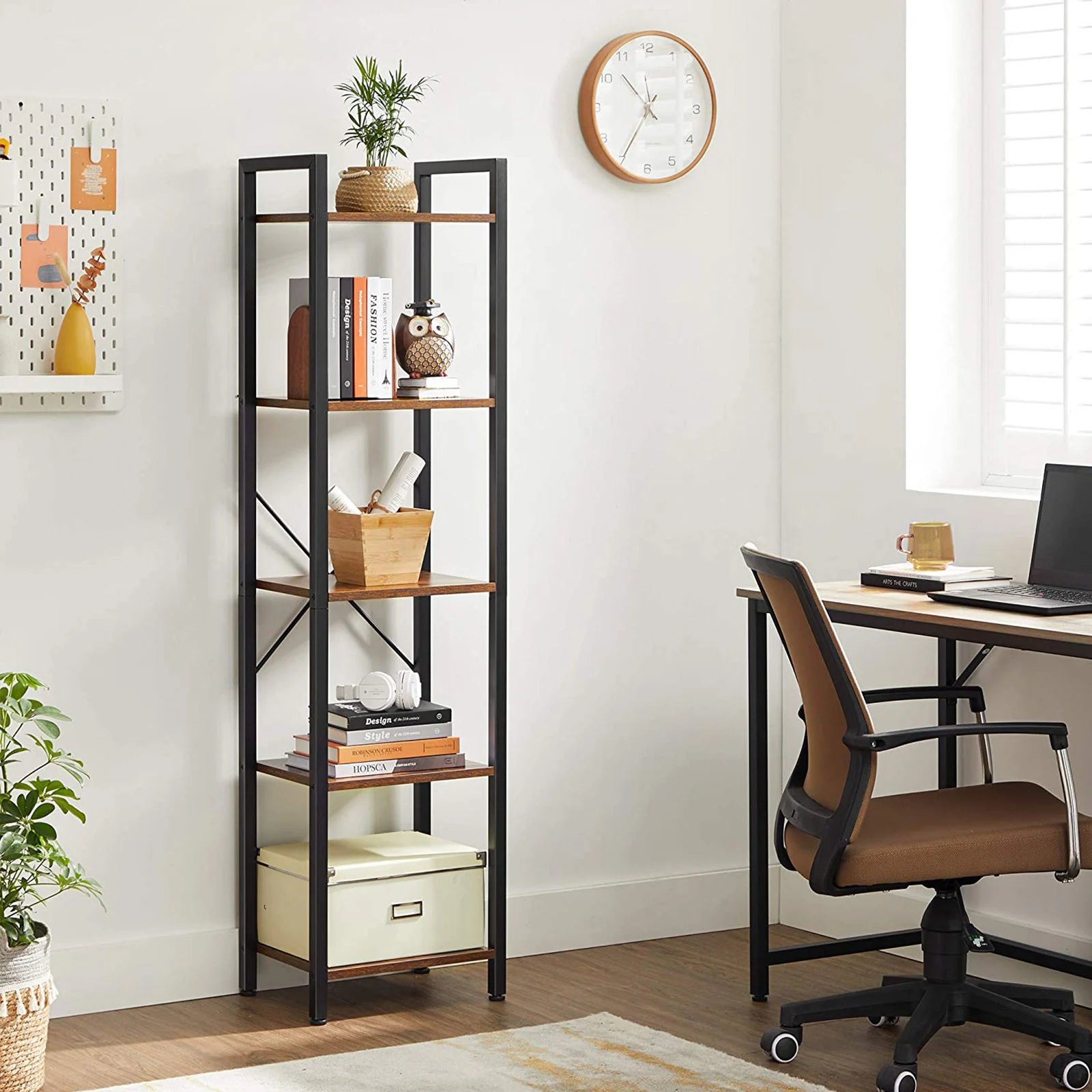 VASAGLE Raft cu 5 etaje, tip biblioteca, cadru metal si polite lemn, 40x30x153cm, industrial, maro rustic si negru Household NewTrend