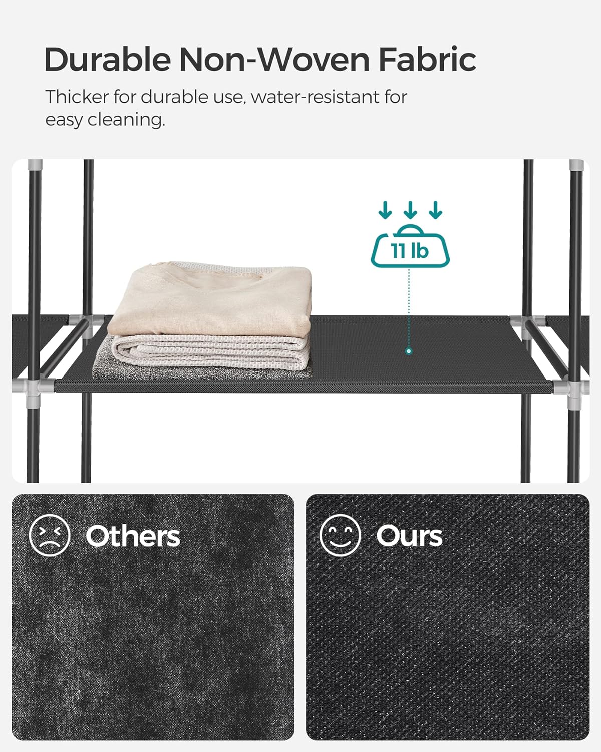 SONGMICS Garderoba din material textil, dulap portabil, cu rafturi si sina de agatat, 150x45x175cm, negru Household NewTrend