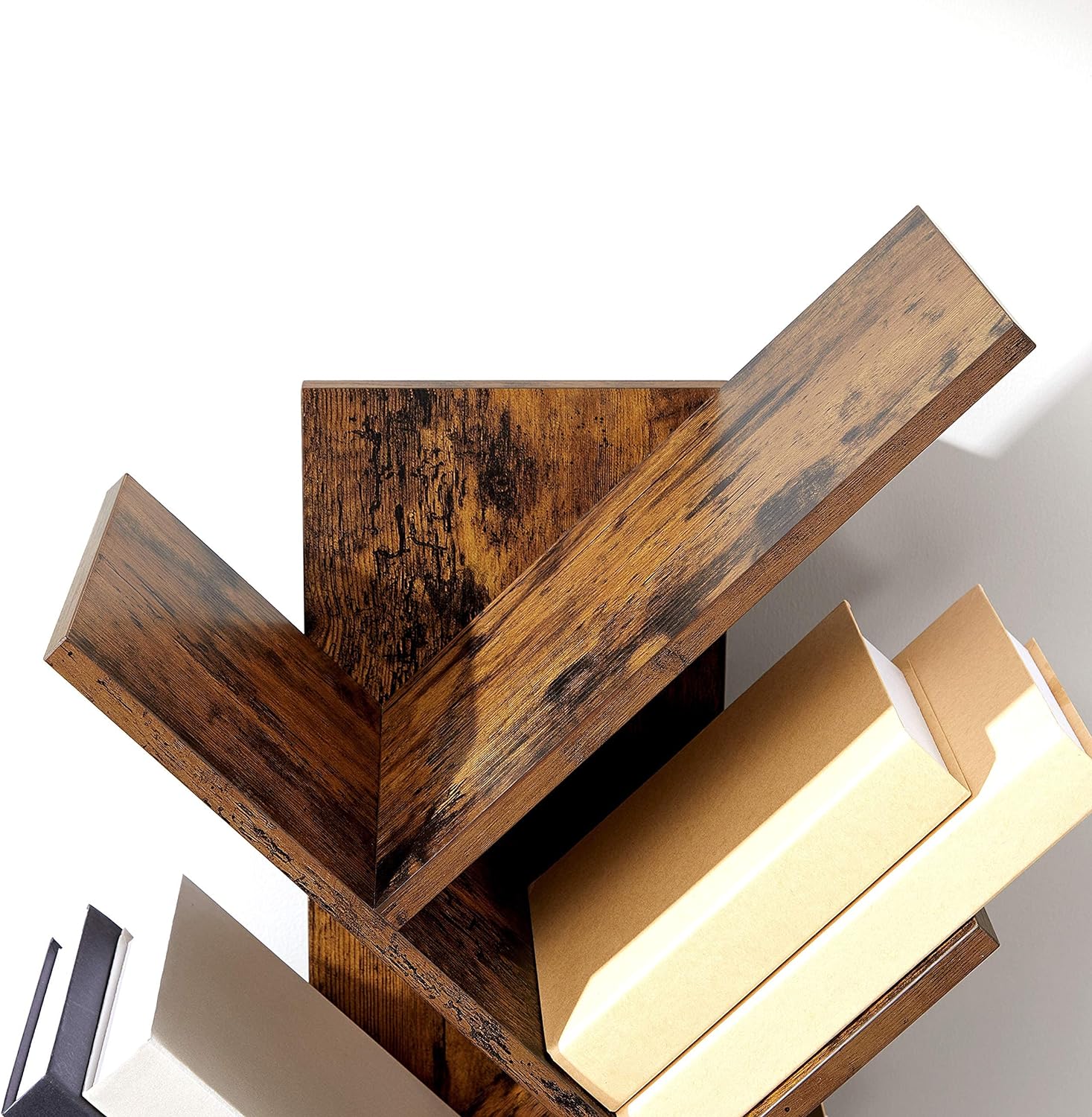 VASAGLE Biblioteca de podea cu 8 etaje, cu rafturi din lemn in forma V, 25x141x50cm, maro rustic Household NewTrend