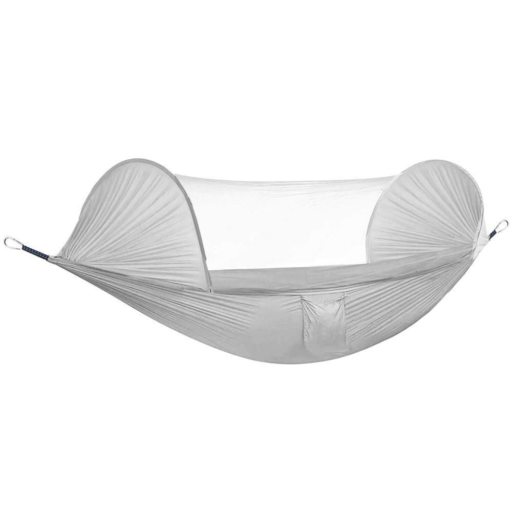 Hamac dublu din material parasuta 140x260cm, cu plasa de tantari si geanta transport, gri Household NewTrend