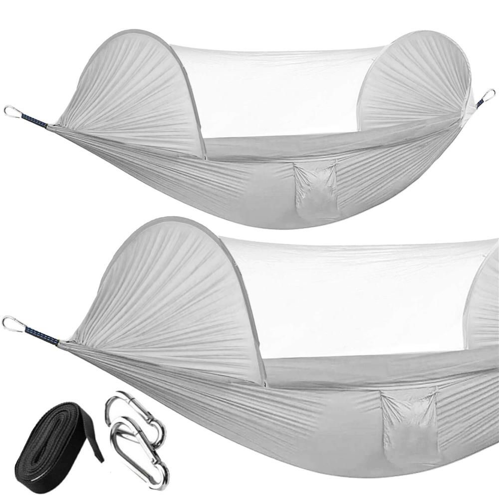 Hamac dublu din material parasuta 140x260cm, cu plasa de tantari si geanta transport, gri Household NewTrend