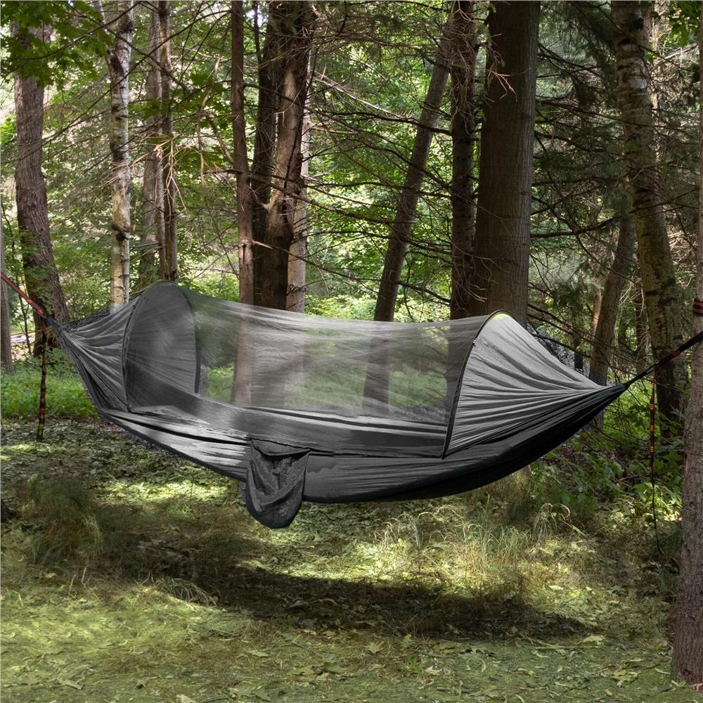 Hamac dublu din material parasuta 140x260cm, cu plasa de tantari si geanta transport, gri Household NewTrend