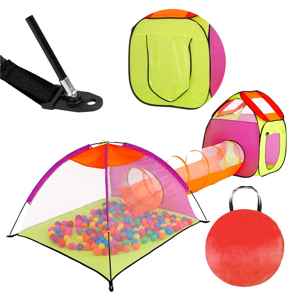 Loc de joaca 3 in 1 pentru copii, multifunctional, casuta, tunel si cort, 385x120x115cm, multicolor Household NewTrend