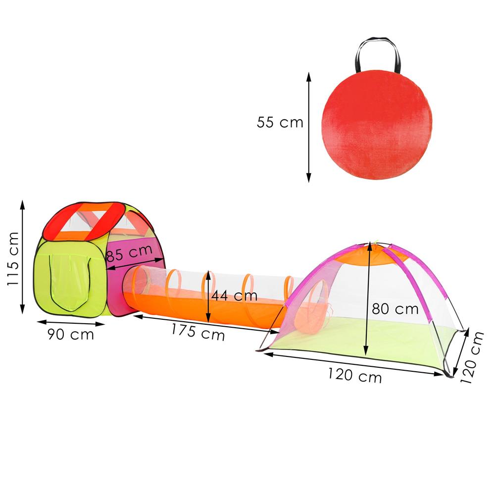 Loc de joaca 3 in 1 pentru copii, multifunctional, casuta, tunel si cort, 385x120x115cm, multicolor Household NewTrend