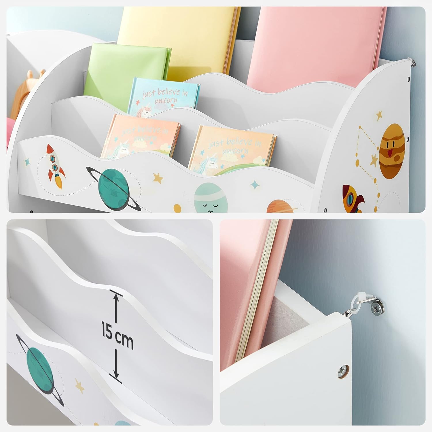 SONGMICS Organizator de jucarii si carti pentru copii, multifunctional cu 2 cutii de depozitare, 93x30x100cm, alb Household NewTrend