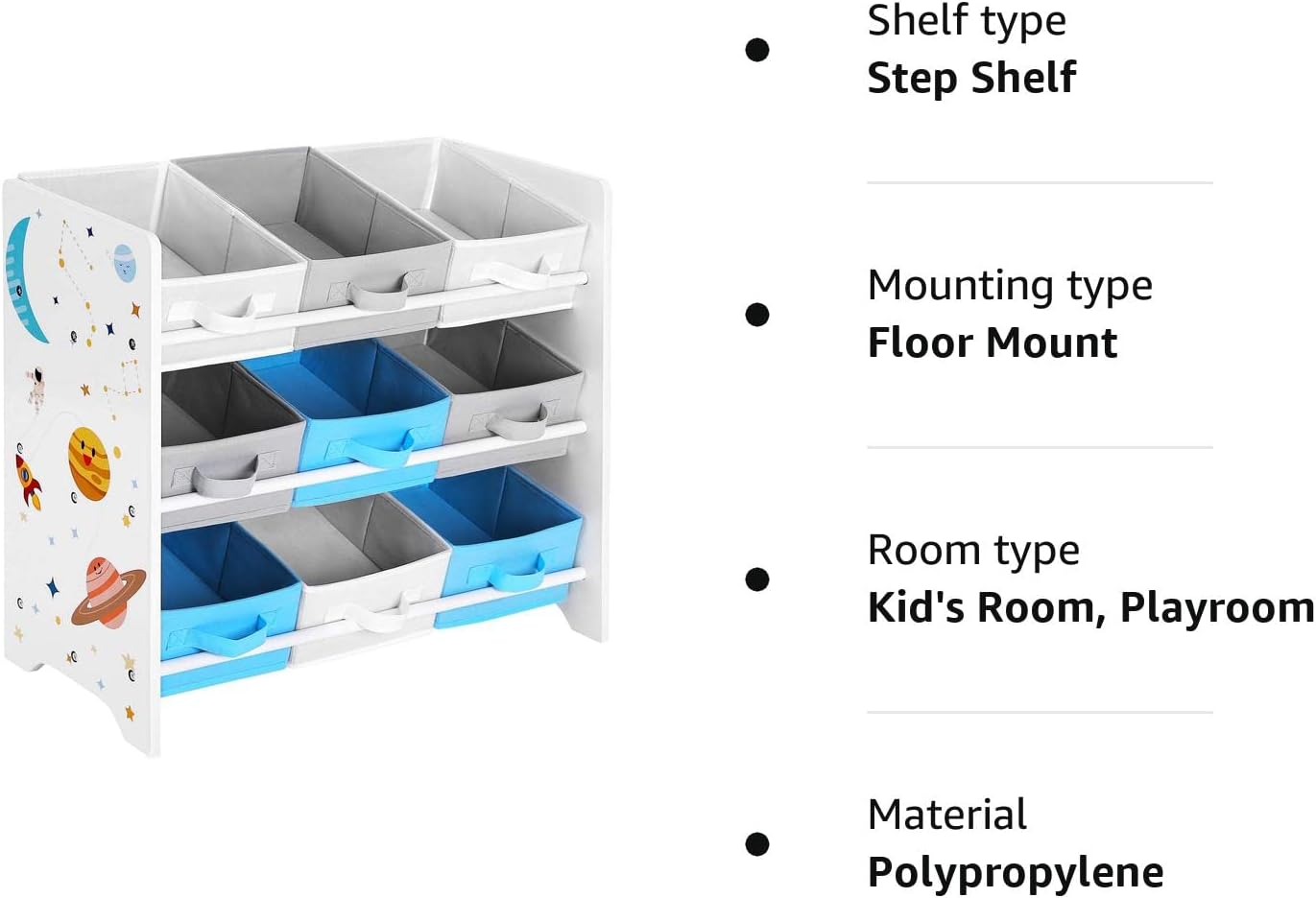 SONGMICS Raft de depozitare jucarii, 9 cutii detasabile din tesatura, 62x29x60cm, alb Household NewTrend