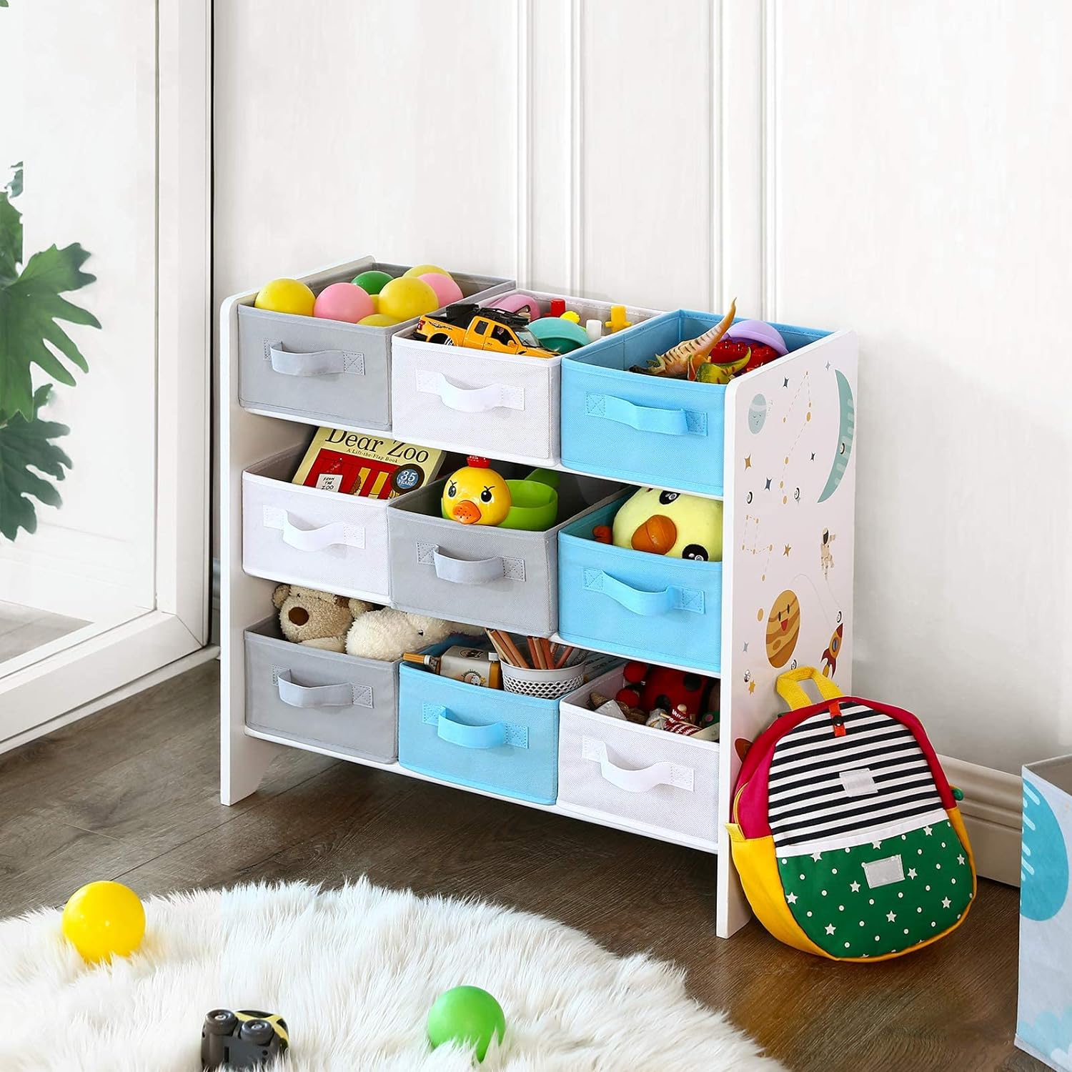 SONGMICS Raft de depozitare jucarii, 9 cutii detasabile din tesatura, 62x29x60cm, alb Household NewTrend