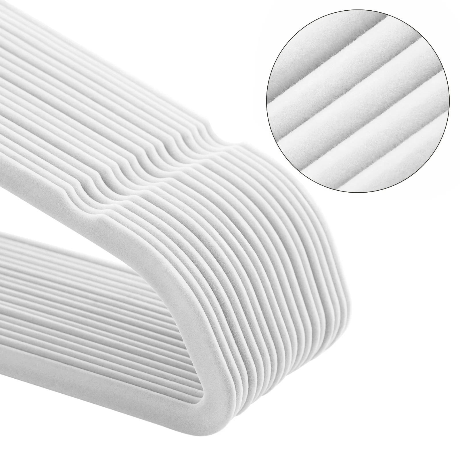 SONGMICS Set de 50 de umerase pentru haine, anti-alunecare cu catifea, bara de cravata si carlig pivotant, 43,5 cm, alb Household NewTrend