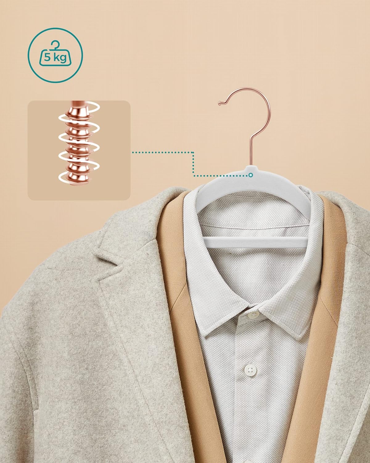 SONGMICS Set de 50 de umerase pentru haine, anti-alunecare cu catifea, bara de cravata si carlig pivotant, 43,5 cm, alb Household NewTrend