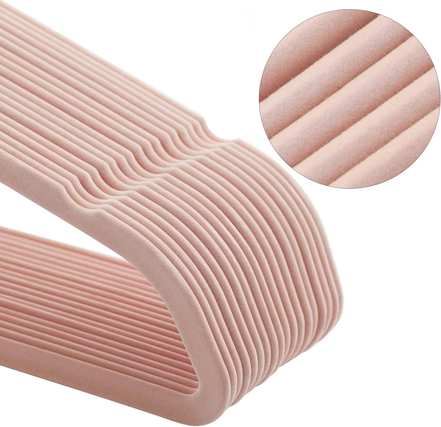 SONGMICS Set de 50 de umerase pentru haine, anti-alunecare cu catifea, bara de cravata si carlig pivotant, 43,5 cm, roz Household NewTrend