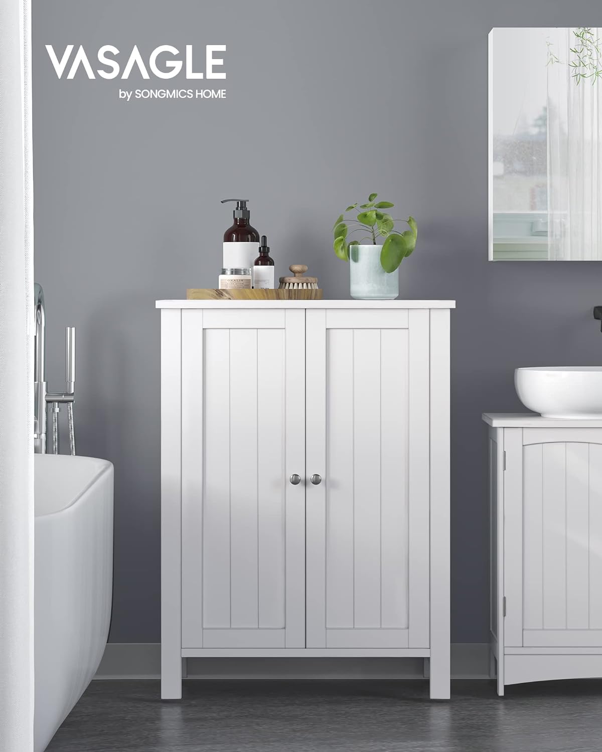VASAGLE Dulap de depozitare de podea pentru baie, cu 2 rafturi reglabile, 30x60x80cm, alb Household NewTrend