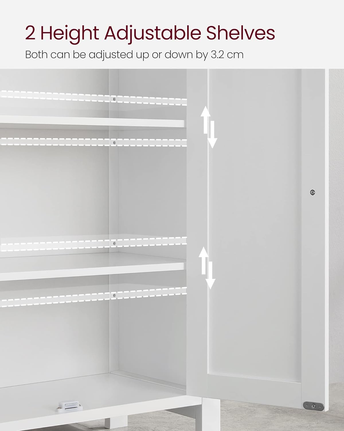 VASAGLE Dulap de depozitare de podea pentru baie, cu 2 rafturi reglabile, 30x60x80cm, alb Household NewTrend