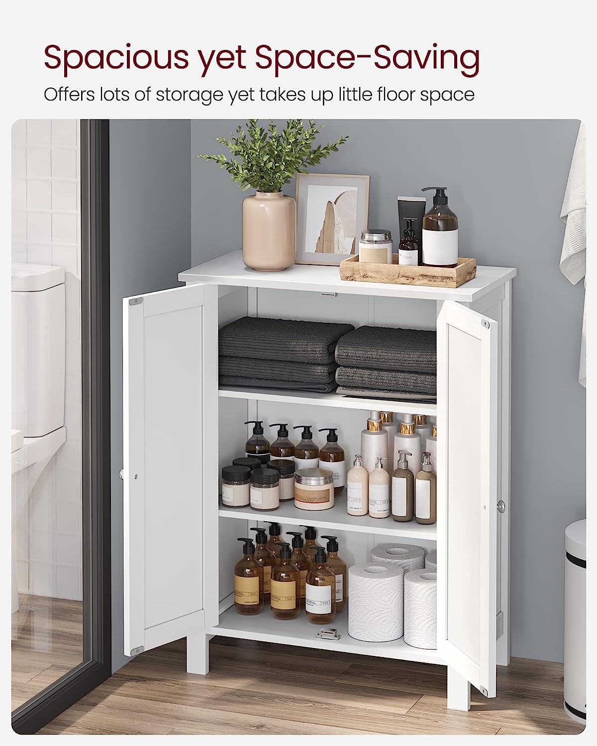 VASAGLE Dulap de depozitare de podea pentru baie, cu 2 rafturi reglabile, 30x60x80cm, alb Household NewTrend