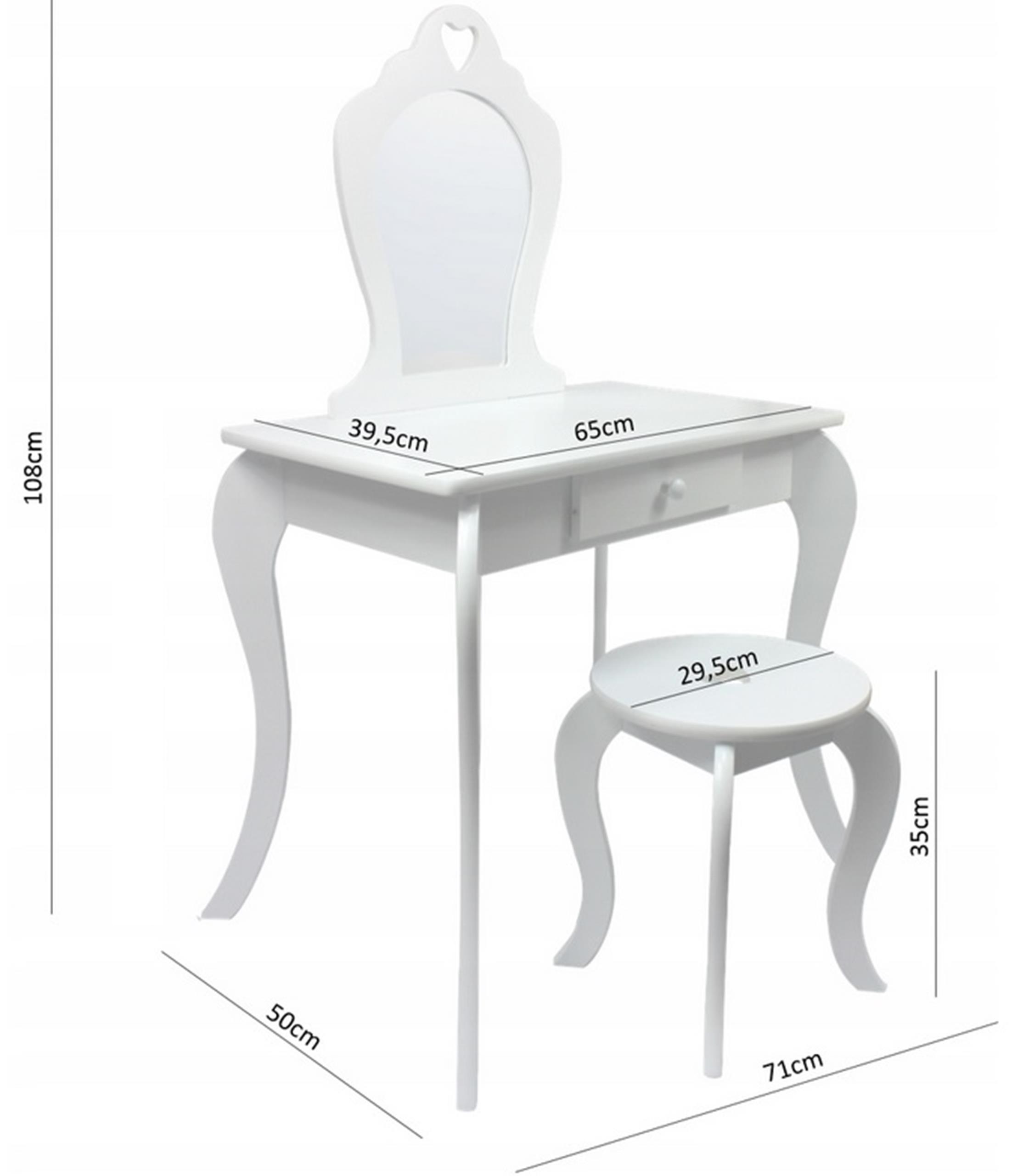 Set Masa de toaleta pentru copii Elza, alba, cu oglinda si taburet, 71x50x108 cm Household NewTrend