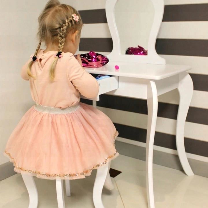 Set Masa de toaleta pentru copii Elza, alba, cu oglinda si taburet, 71x50x108 cm Household NewTrend