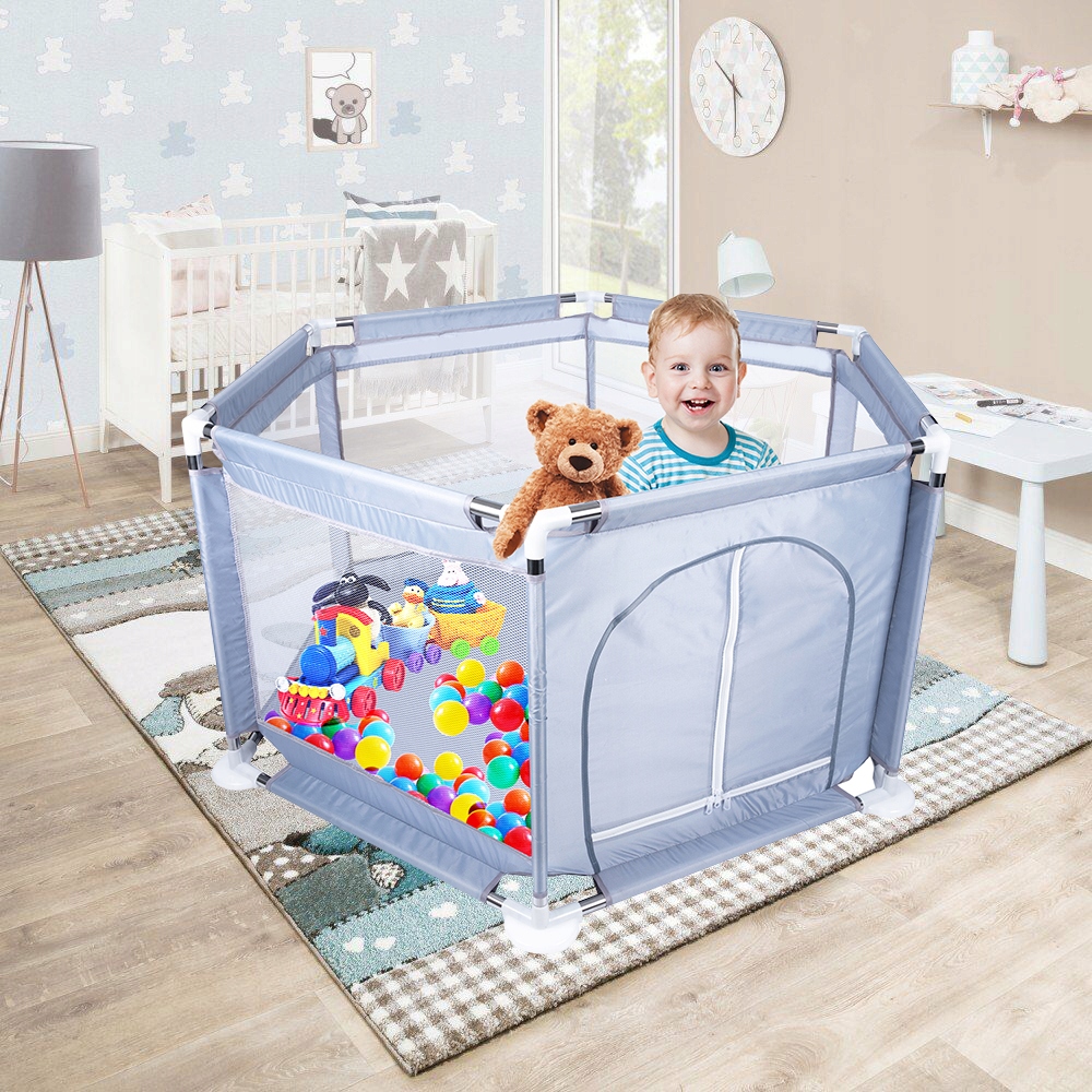 Tarc loc de joaca pentru copii sau bebe, material textil, gri, 130x60cm Household NewTrend