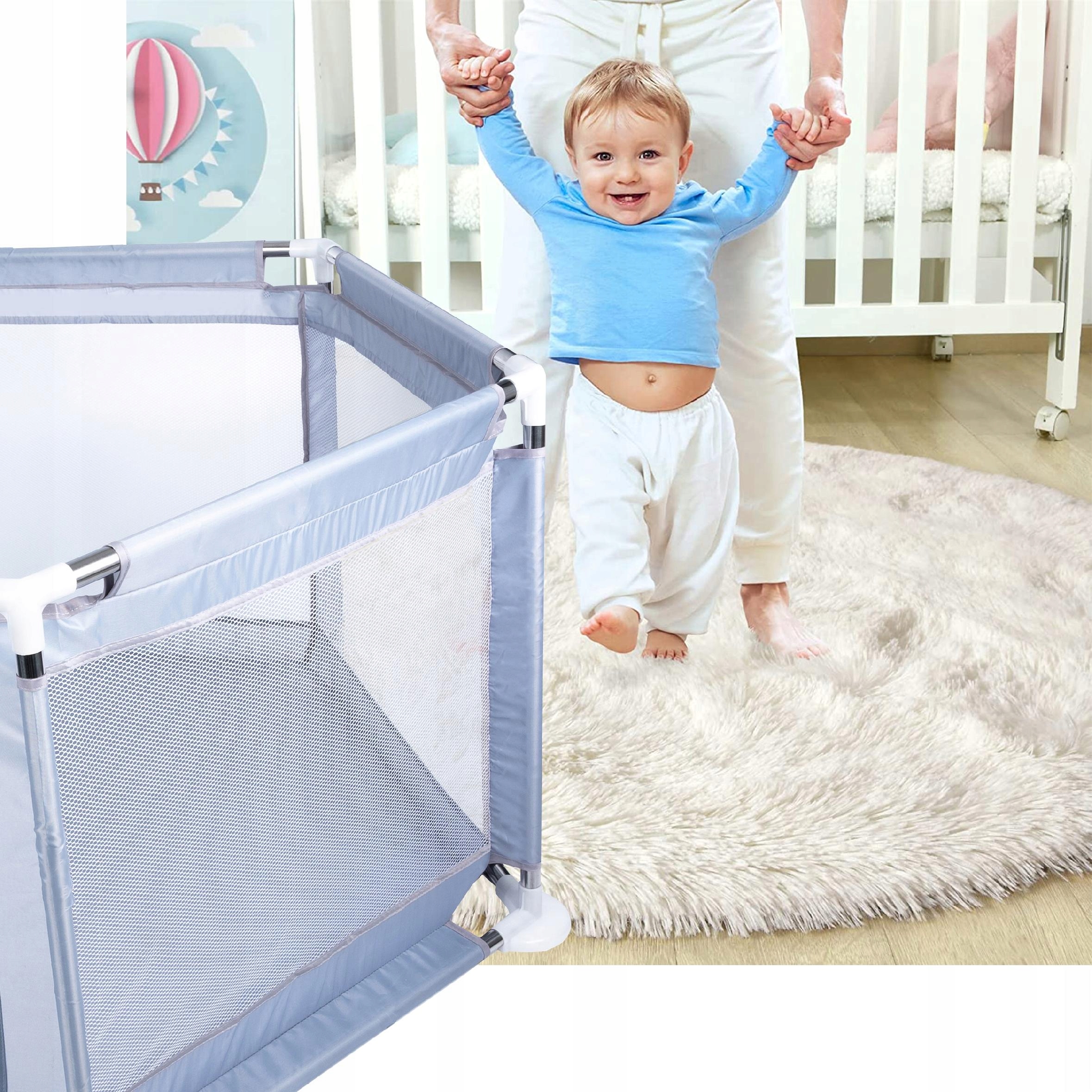 Tarc loc de joaca pentru copii sau bebe, material textil, gri, 130x60cm Household NewTrend