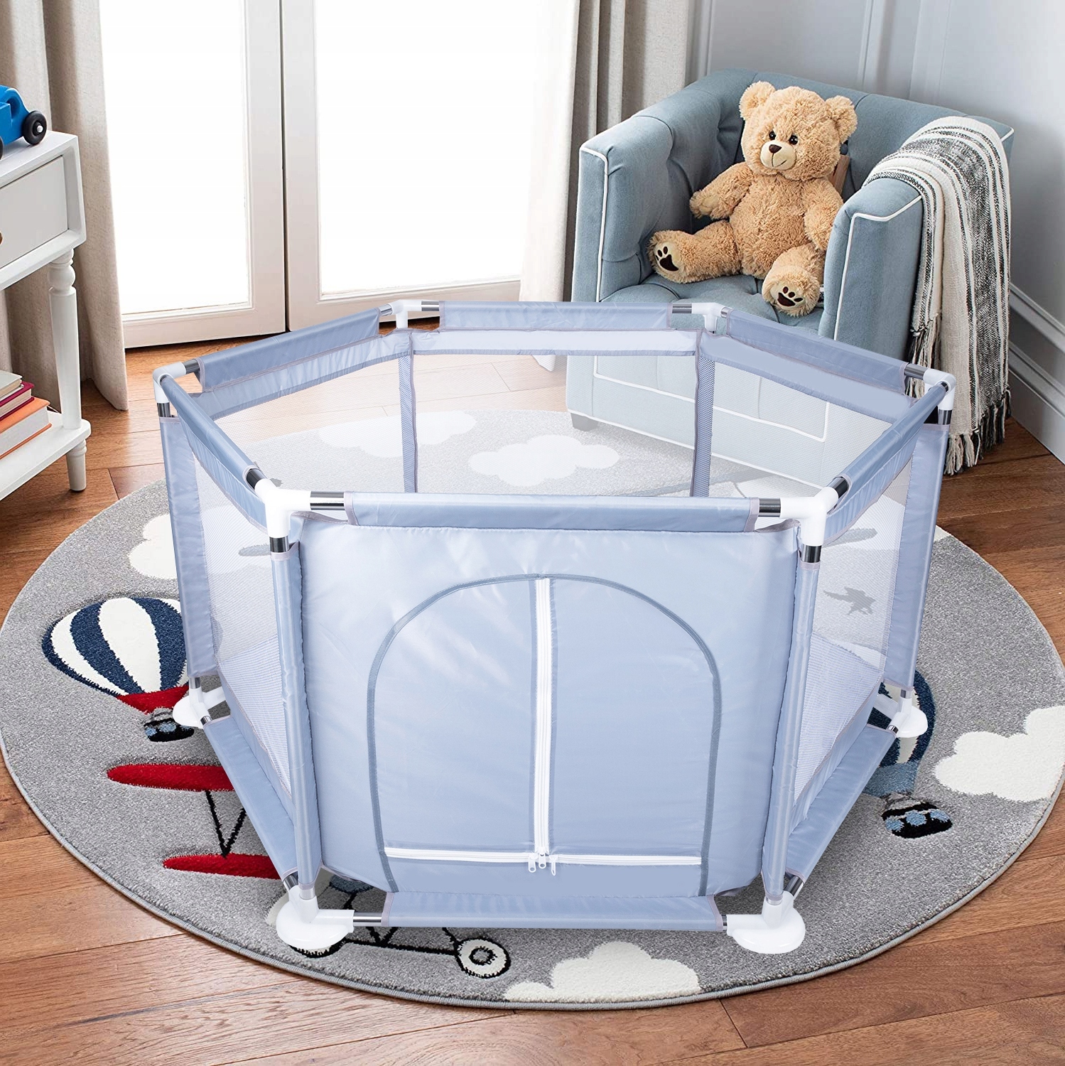 Tarc loc de joaca pentru copii sau bebe, material textil, gri, 130x60cm Household NewTrend