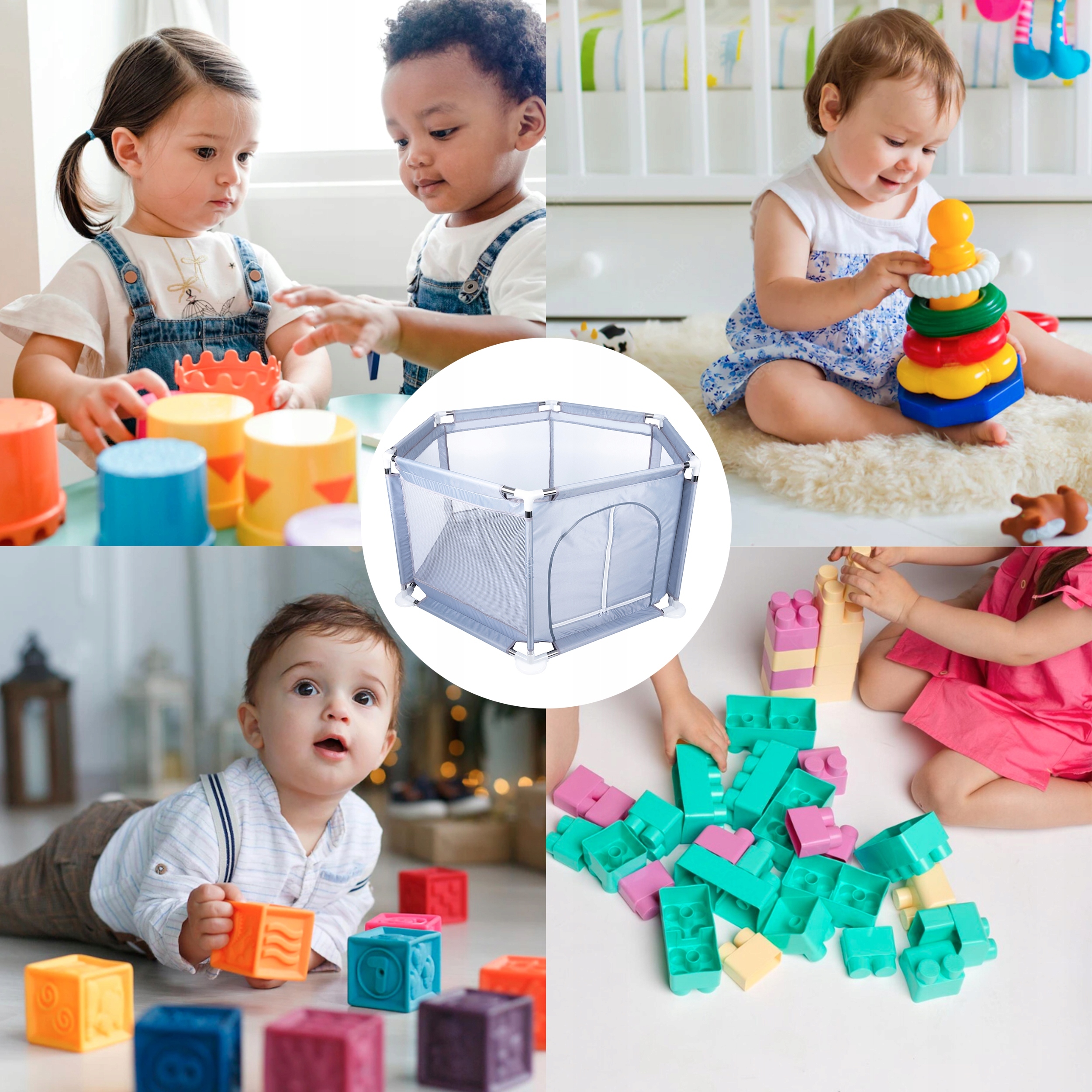 Tarc loc de joaca pentru copii sau bebe, material textil, gri, 130x60cm Household NewTrend