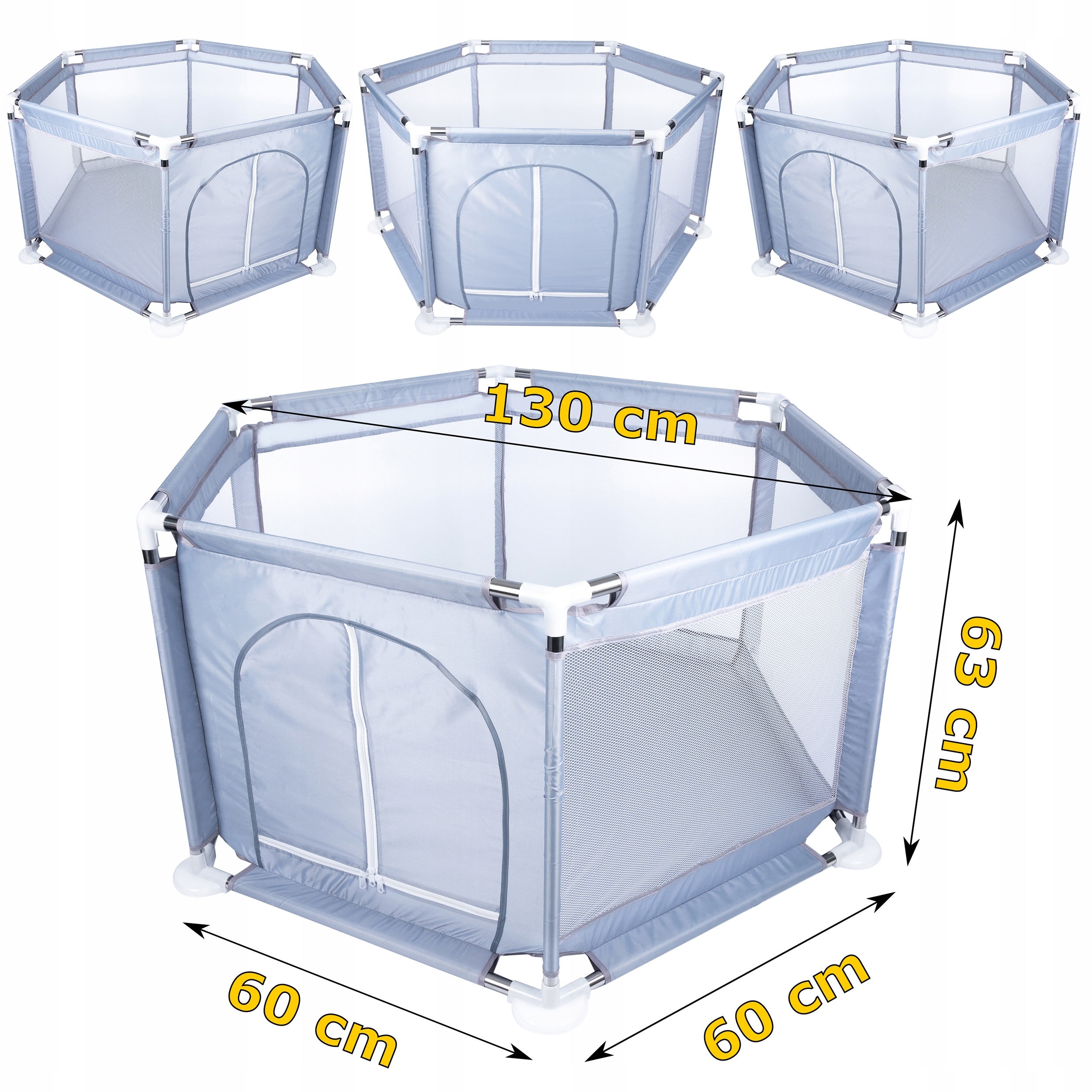 Tarc loc de joaca pentru copii sau bebe, material textil, gri, 130x60cm Household NewTrend