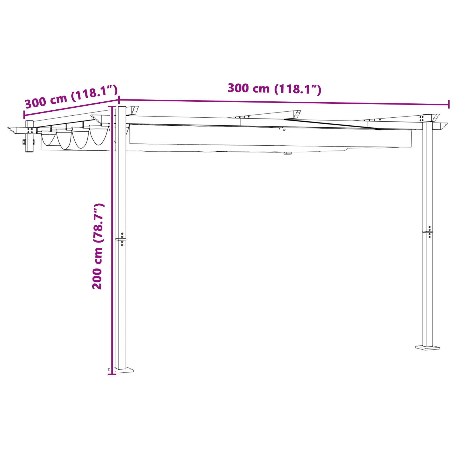 Foișor montat pe perete Antracit 3 x 3 m Oțel GartenMobel Dekor