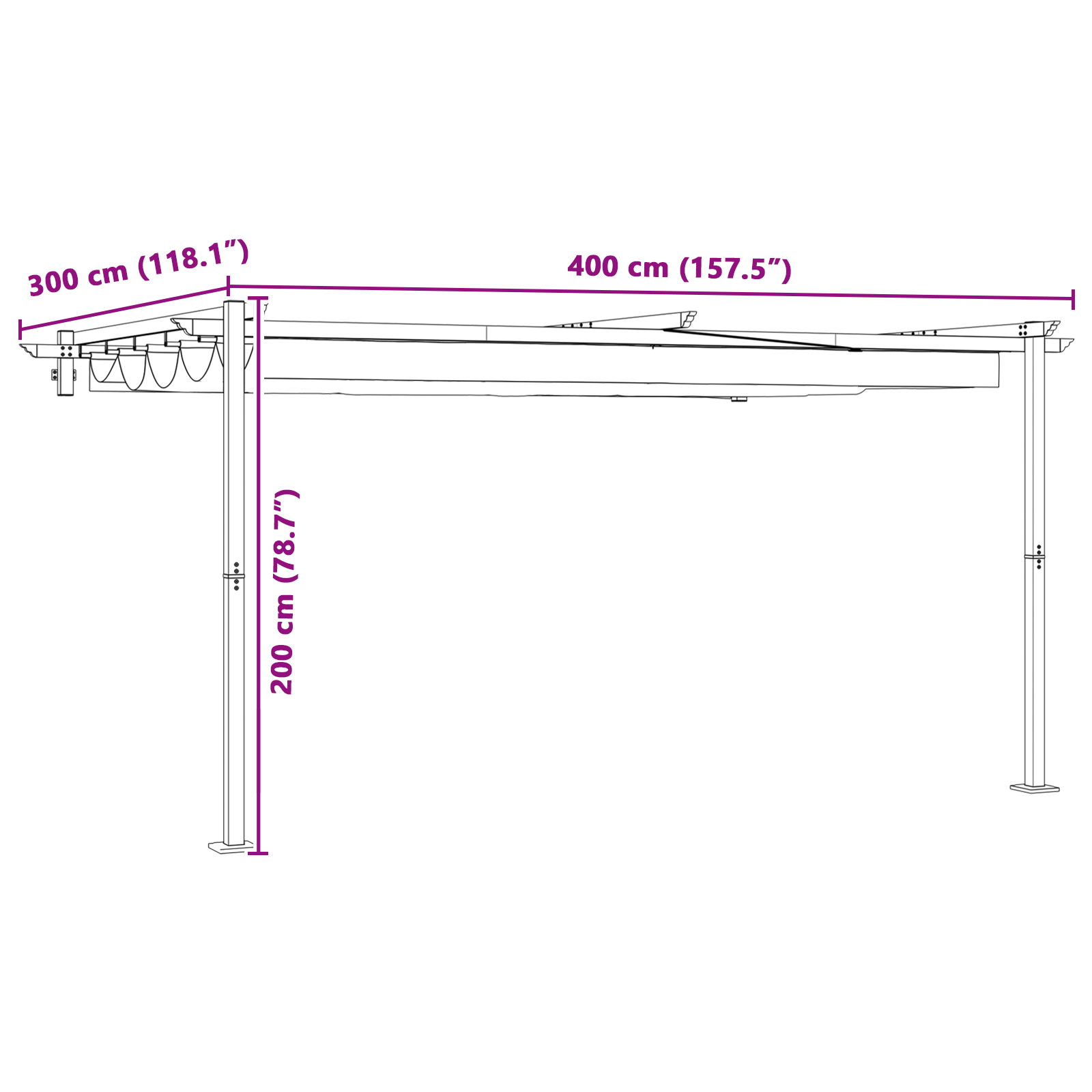 Foișor montat pe perete Antracit 3 x 4 m Oțel GartenMobel Dekor