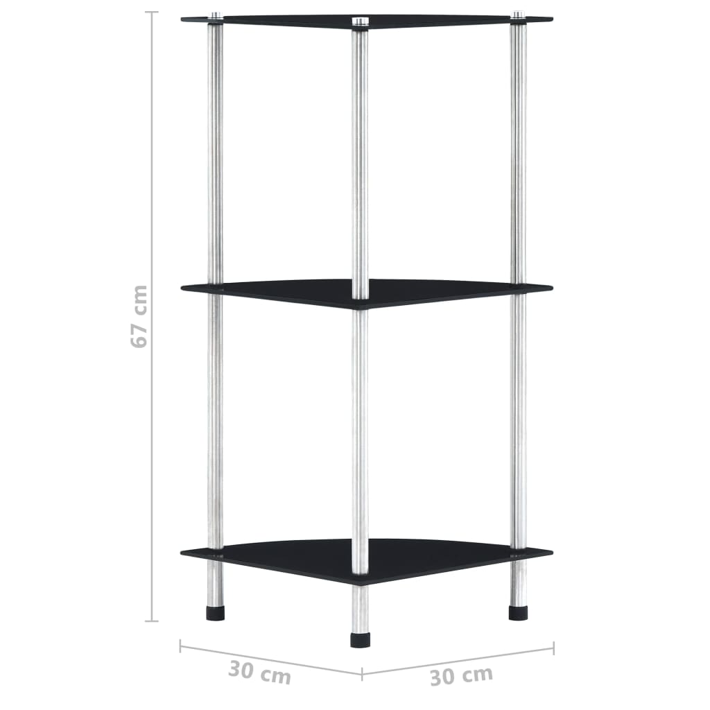 Raft cu 3 niveluri, negru, 30 x 30 x 67 cm, sticlă securizată GartenMobel Dekor
